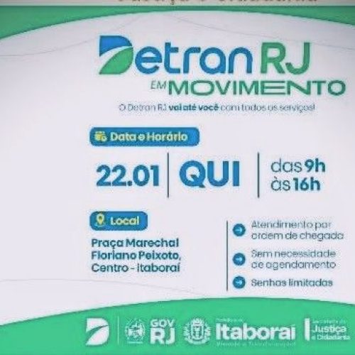 ITABORAÍ RECEBE OS SERVIÇOS DO “” DETRAN EM MOVIMENTO “” NESTA QUINTA FEIRA (22).