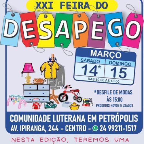 TUDO PRONTO PARA A XXI FEIRA DO DESAPEGO DA COMUNIDADE LUTERANA DE PETRÓPOLIS.