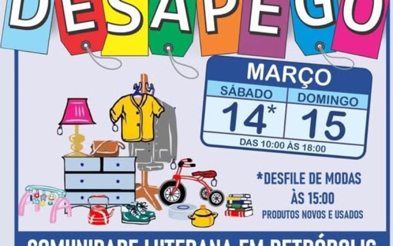 TUDO PRONTO PARA A XXI FEIRA DO DESAPEGO DA COMUNIDADE LUTERANA DE PETRÓPOLIS.